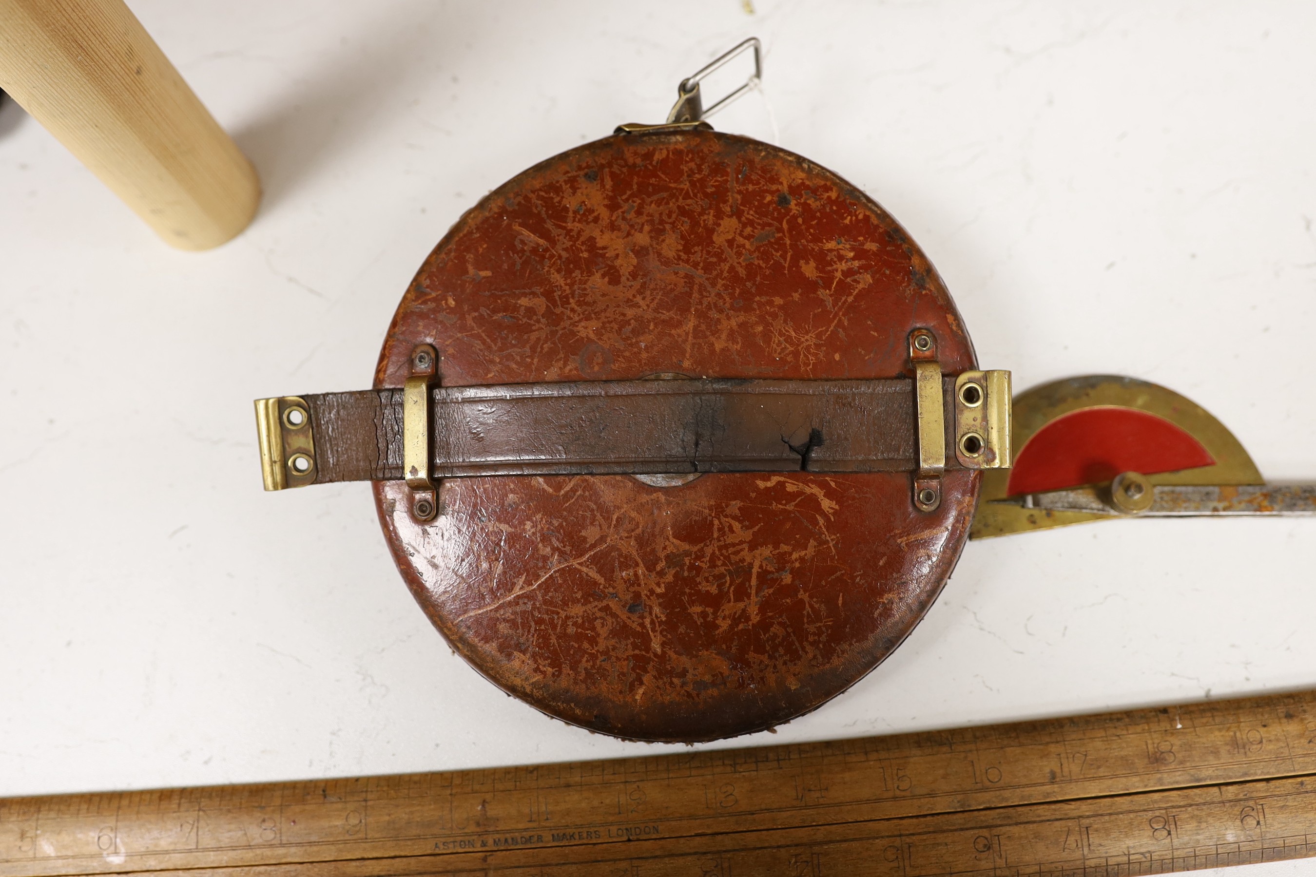 Two Aston & Mander rulers, a Chesterman tape measure and a protractor